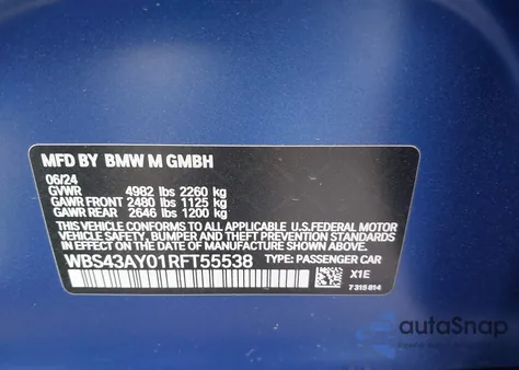 2024 BMW M3 Competition xDrive z USA, uszkodzony, nr VIN WBS43AY01RFT55538